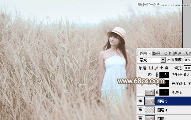 Photoshop调出芦苇丛女孩冷色淡雅肤色效果