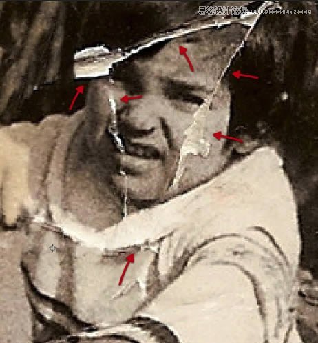 Photoshop修复严重损毁的老照片