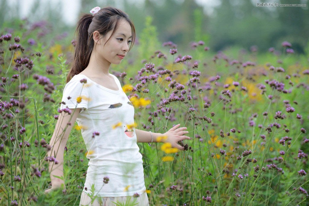 Photoshop调出野外美女朦胧的淡黄效果