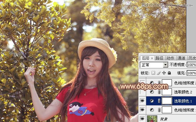 Photoshop调出林中女孩秋季黄褐色调