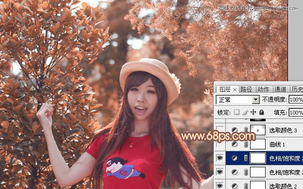 Photoshop调出林中女孩秋季黄褐色调