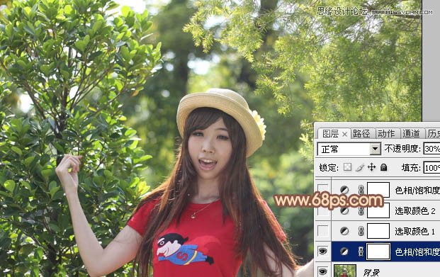 Photoshop调出林中女孩秋季黄褐色调