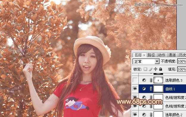 Photoshop调出林中女孩秋季黄褐色调