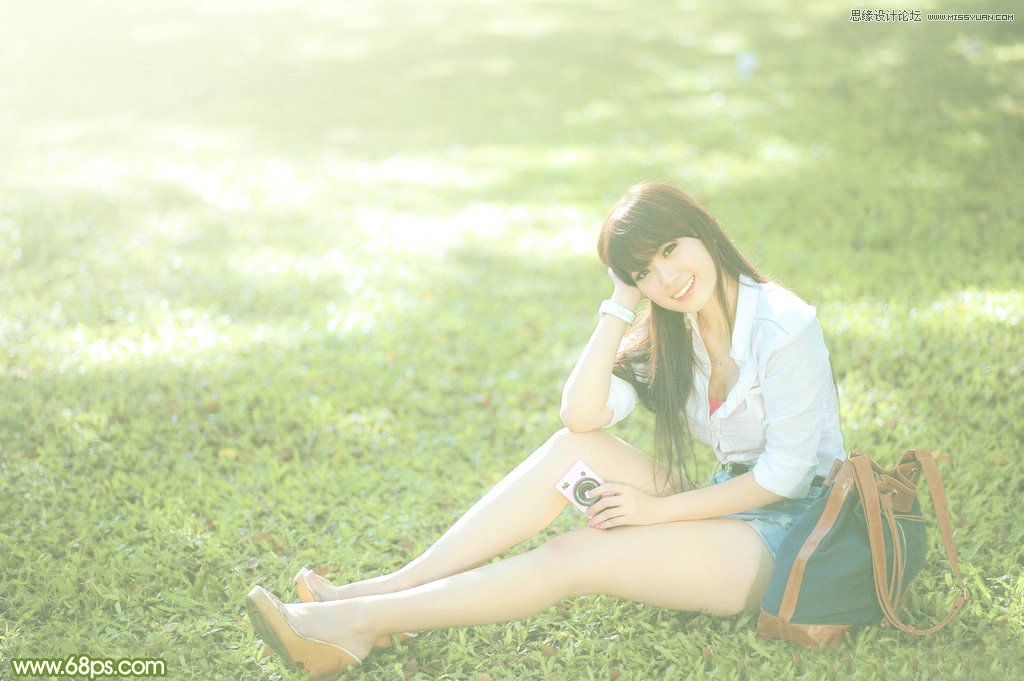 Photoshop调出草地美女朦胧的光线照射效果
