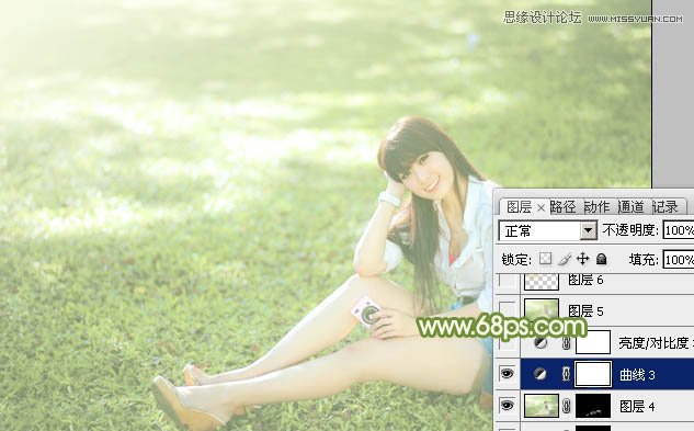 Photoshop调出草地美女朦胧的光线照射效果