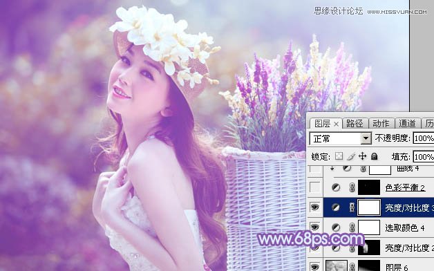Photoshop调出背着草楼女孩梦幻紫色调