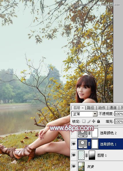 Photoshop调出河边美女另类淡红肤色效果