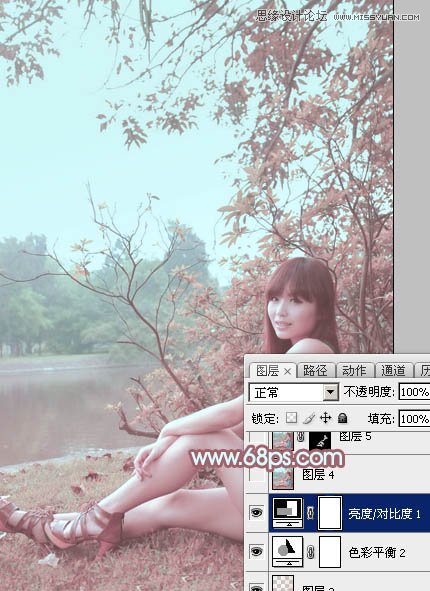 Photoshop调出河边美女另类淡红肤色效果