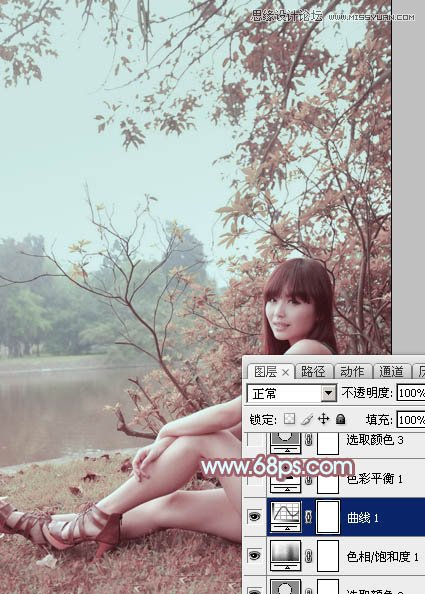 Photoshop调出河边美女另类淡红肤色效果