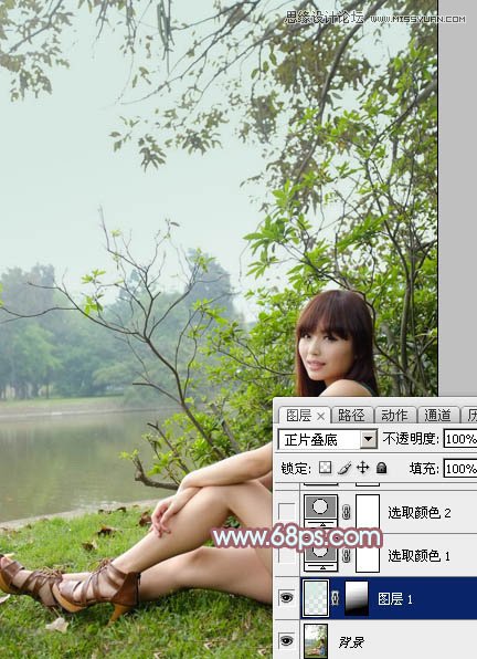 Photoshop调出河边美女另类淡红肤色效果