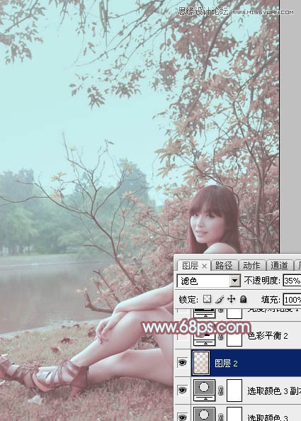 Photoshop调出河边美女另类淡红肤色效果