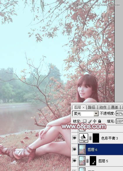 Photoshop调出河边美女另类淡红肤色效果