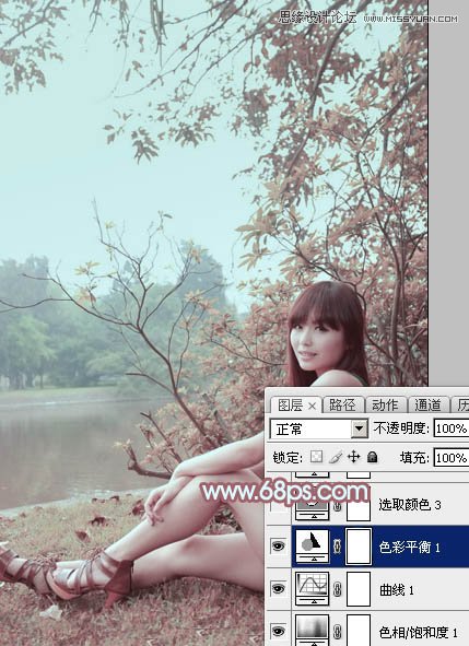 Photoshop调出河边美女另类淡红肤色效果