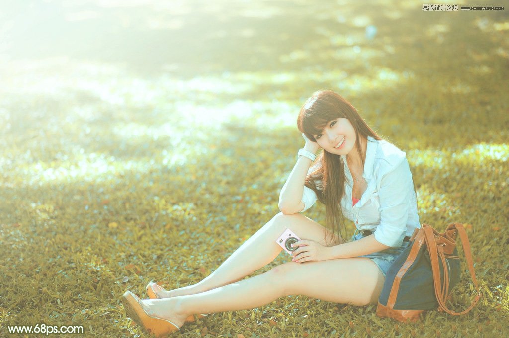 Photoshop调出草地美女照片朦胧秋季色调