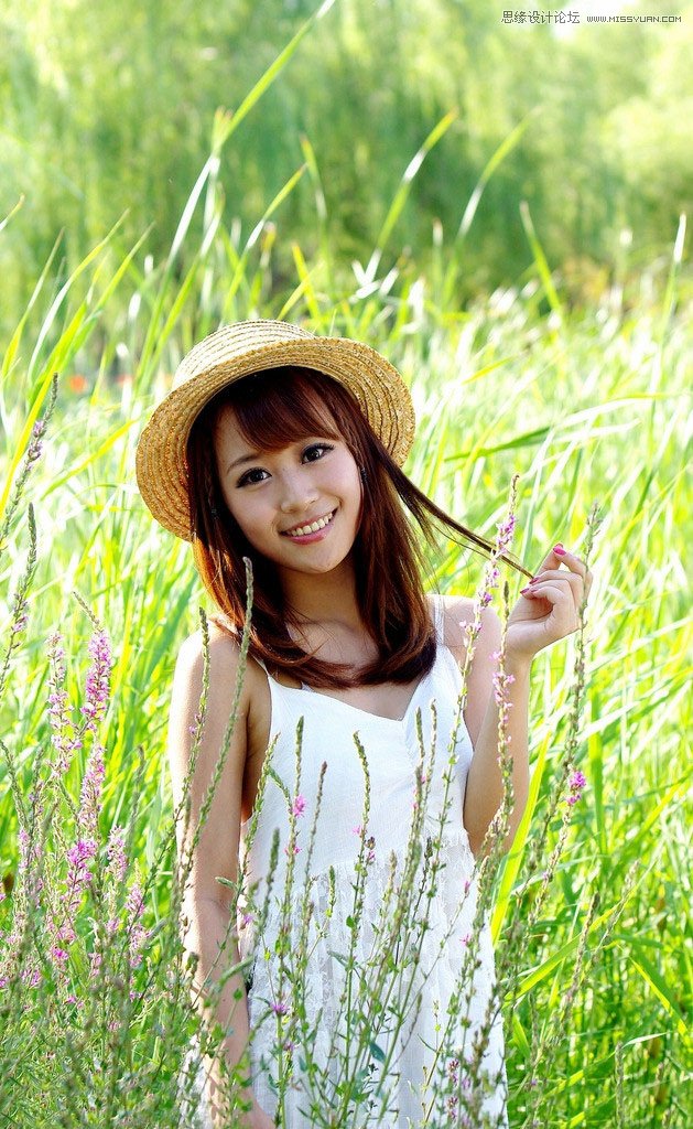 Photoshop调出草丛女孩唯美逆光效果