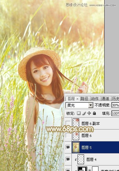 Photoshop调出草丛女孩唯美逆光效果