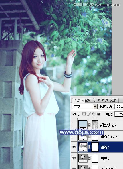 Photoshop调出外景美女梦幻蓝色调