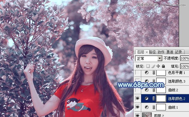 Photoshop调出林中美女梦幻的紫色效果