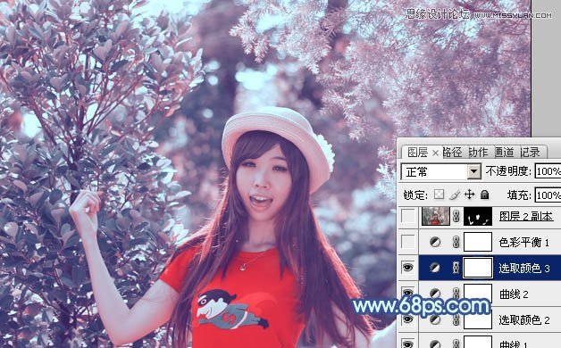 Photoshop调出林中美女梦幻的紫色效果