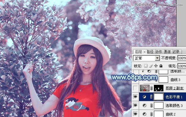 Photoshop调出林中美女梦幻的紫色效果