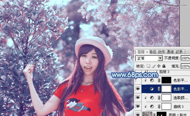 Photoshop调出林中美女梦幻的紫色效果