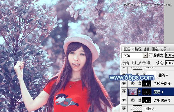 Photoshop调出林中美女梦幻的紫色效果