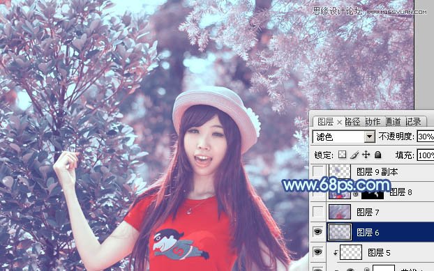 Photoshop调出林中美女梦幻的紫色效果