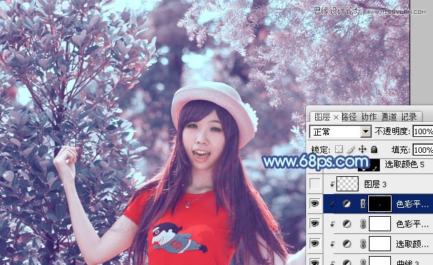 Photoshop调出林中美女梦幻的紫色效果