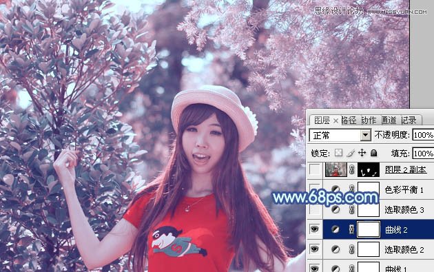 Photoshop调出林中美女梦幻的紫色效果