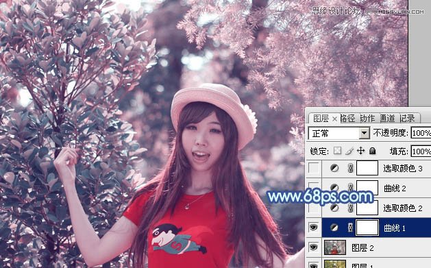 Photoshop调出林中美女梦幻的紫色效果