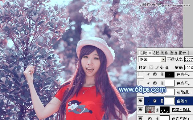 Photoshop调出林中美女梦幻的紫色效果