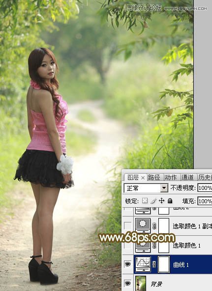 Photoshop调出树林下美女秋季金黄色场景