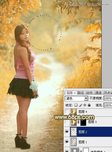 Photoshop调出树林下美女秋季金黄色场景