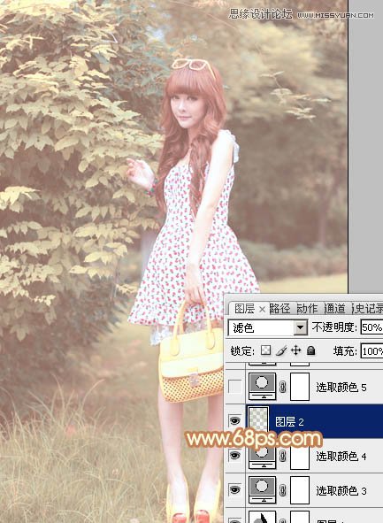 Photoshop调出林中美女照片朦胧日系效果