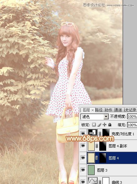 Photoshop调出林中美女照片朦胧日系效果