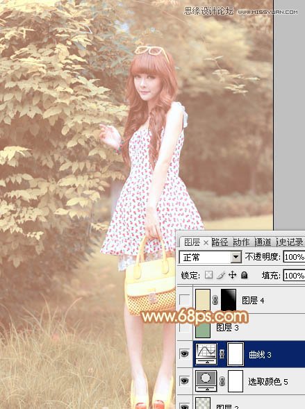 Photoshop调出林中美女照片朦胧日系效果