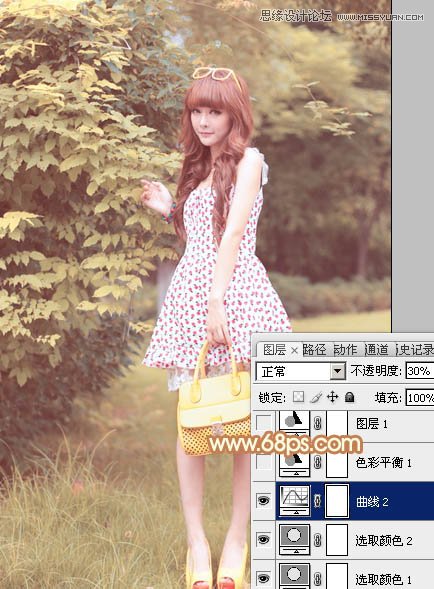 Photoshop调出林中美女照片朦胧日系效果