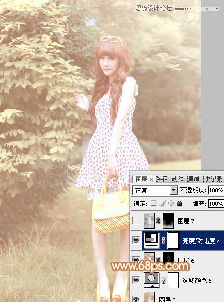 Photoshop调出林中美女照片朦胧日系效果