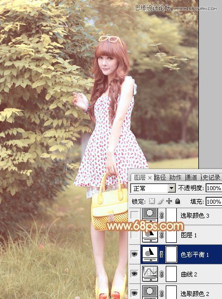 Photoshop调出林中美女照片朦胧日系效果