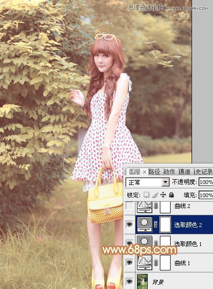 Photoshop调出林中美女照片朦胧日系效果