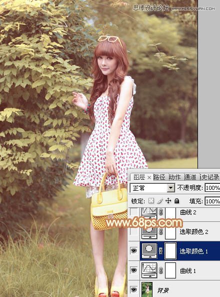 Photoshop调出林中美女照片朦胧日系效果