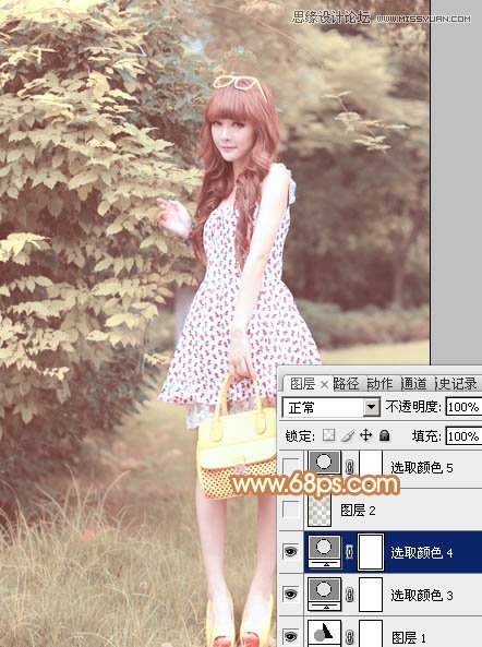 Photoshop调出林中美女照片朦胧日系效果