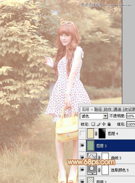 Photoshop调出林中美女照片朦胧日系效果