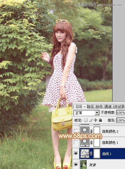 Photoshop调出林中美女照片朦胧日系效果