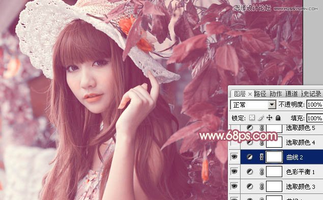 Photoshop调出林下美女唯美的粉色效果