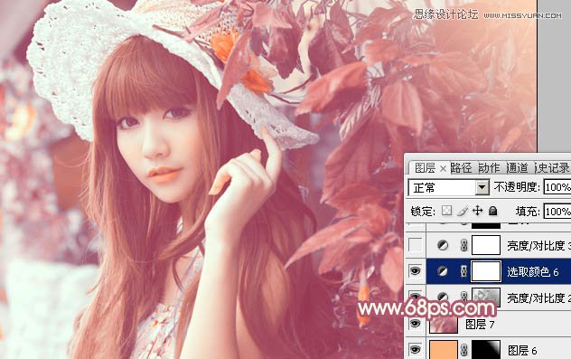 Photoshop调出林下美女唯美的粉色效果