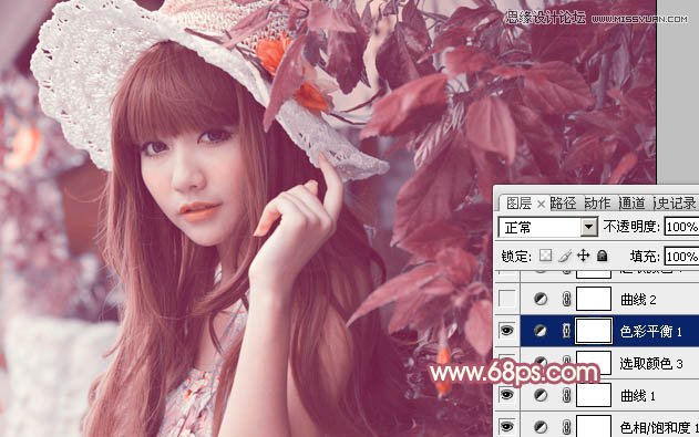 Photoshop调出林下美女唯美的粉色效果