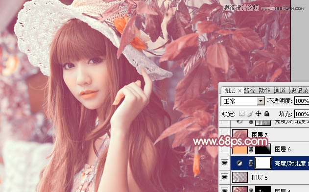 Photoshop调出林下美女唯美的粉色效果