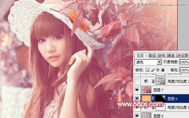 Photoshop调出林下美女唯美的粉色效果