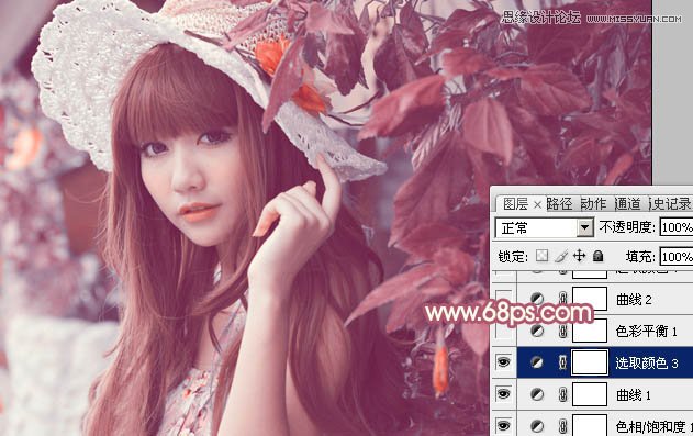 Photoshop调出林下美女唯美的粉色效果